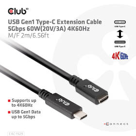 Kabel Club3D USB-C 60W, prodlužovací, 2m černý

 obrázek produktu 3 z 4