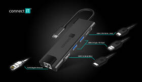 USB Hub Connect IT USB-C/RJ45, HDMI, 2x USB 3.2, USB-C PD 100W šedý

 obrázek produktu 3 z 4