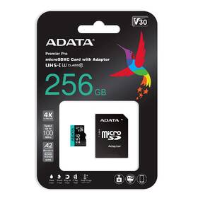Paměťová karta ADATA MicroSDXC 256GB (100R/80W) + adaptér 

 obrázek produktu 3 z 3