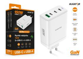 Nabíječka do sítě Aligator GaN 150W, 3× USB-C, 1× USB-A bílá

 obrázek produktu 3 z 4