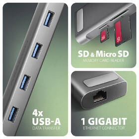 USB Hub Axagon USB-C 5Gbps LONGER 9in1 hub stříbrný

 obrázek produktu 2 z 3