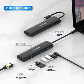 USB Hub Swissten 7-in-1 USB-C PD 100W černý

 obrázek produktu 1 z 5