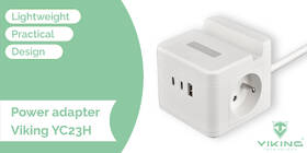Kabel prodlužovací Viking YC23HW, 2x zásuvka, 1x USB-A, 2x USB-C, světlo, vypínač, stojánek, 1,4m bílý

 obrázek produktu 3 z 4