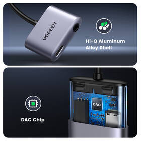 Redukce UGREEN USB-C/USB-C PD + 3.5mm Jack šedá barva
