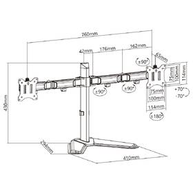 Držák White Shark TUTANKHAMUN, pro 2 monitory, polohovatelný, pro úhlopříčky 17" - 32", max. nosnost 18 kg šedý

 obrázek produktu 5 z 6