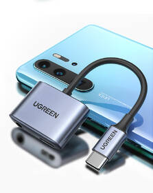 Redukce UGREEN USB-C/USB-C PD + 3.5mm Jack šedá barva
