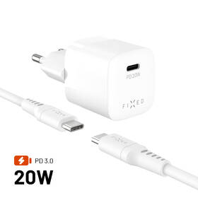 Nabíječka do sítě FIXED Mini, PD 20W, 1xUSB-C + USB-C/USB-C kabel, 1,2m bílá

 obrázek produktu 1 z 10