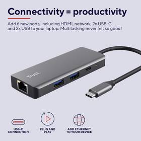 USB Hub Trust DALYX, 6-in-1 USB-C Multi-Port stříbrný

 obrázek produktu 8 z 11