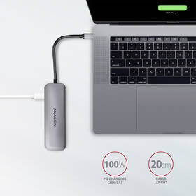 USB Hub Axagon USB 3.2 Gen 1 hub, 2x USB-A, HDMI, SD/microSD slot, PD 100W, kabel USB-C 20cm šedý

 obrázek produktu 4 z 7