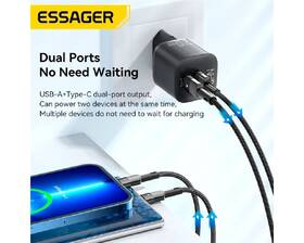 Nabíječka do sítě Essager 20W, GaN, USB-C, USB-A černá

 obrázek produktu 3 z 8