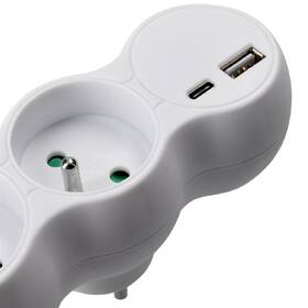 Rozbočovací zásuvka Solight 2 x 10A, USB A+C rychlonabíječka 20W PD bílá

 obrázek produktu 2 z 3