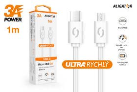 Kabel Aligator USB-C/micro USB, 3A, 1m bílý

 obrázek produktu 1 z 3