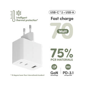 Nabíječka do sítě PanzerGlass empower Turbo GaN 70 W, 2x USB-C, 1x USB-A bílá

 obrázek produktu 4 z 5