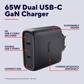 Nabíječka do sítě Trust MAXO 65W 2-Port GaN, USB-C černý

 obrázek produktu 7 z 12