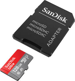 Paměťová karta SanDisk Ultra microSDXC 128GB (140R) A1 Class 10 UHS-I + SD adaptér 
