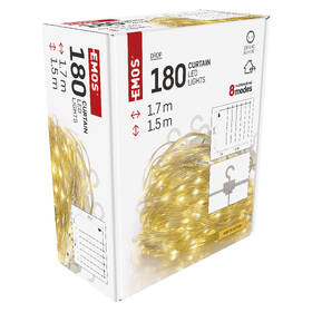 Vánoční osvětlení EMOS 180 LED drop řetěz – záclona, 1,7x1,5 m, venkovní i vnitřní, teplá bílá, programy 

 obrázek produktu 14 z 15