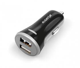 Adaptér do auta Aligator 2xUSB, smart IC, 3,4A + Lightning kabel černá barva
