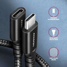 Kabel Axagon prodlužovací USB-C samec / USB-C samice, 0.5m, PD 240W, 8K HD, pletený černý

 obrázek produktu 2 z 4