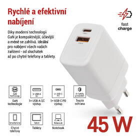 Nabíječka do sítě EMOS GaN, 45W, 1x USB-A/1x USB-C bílá

 obrázek produktu 7 z 14