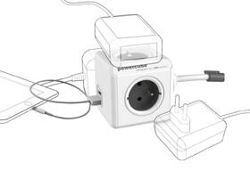 Kabel prodlužovací Powercube USB, 4x zásuvka, 2x USB, 1,5m šedý/bílý

 obrázek produktu 2 z 8