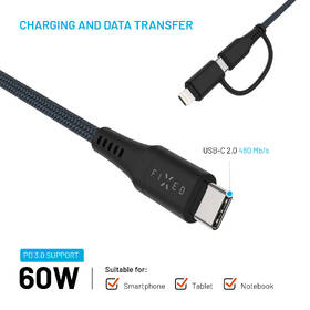 Kabel FIXED USB-C/USB-C a Lightning, PD, 60W, MFi, 1,2m šedý

 obrázek produktu 3 z 8