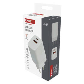 Nabíječka do sítě EMOS GaN, 45W, 1x USB-A/1x USB-C bílá

 obrázek produktu 12 z 14