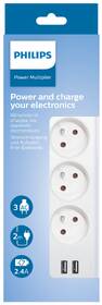 Kabel prodlužovací Philips 3x zásuvka + 2x USB-A, s vypínačem, 2 m bílý

 obrázek produktu 1 z 1