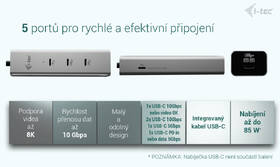 USB Hub i-tec iUSB-C Charging Metal HUB 5port, USB-C video 8K, PD 85W stříbrný

 obrázek produktu 8 z 10