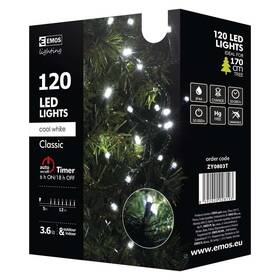 Vánoční osvětlení EMOS 120 LED, 12m, řetěz, studená bílá, časovač, i venkovní použití 

 obrázek produktu 6 z 6
