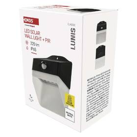Nástěnné svítidlo EMOS LUNIS, 220lm, PIR, solární, neutrální bílá černé

 obrázek produktu 5 z 7