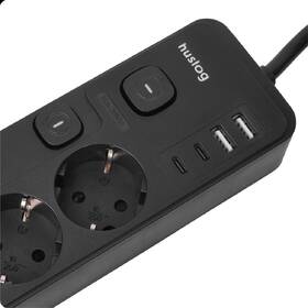 Kabel prodlužovací Huslog 15W 4xzásuvka, 2xUSB-C, 2xUSB, 5x vypínač černý

 obrázek produktu 2 z 10