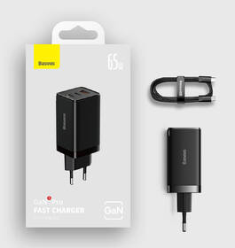 Nabíječka do sítě Baseus GaN5 Pro, 2x USB-C, USB-A, 65W + USB-C kabel 1m černá

 obrázek produktu 8 z 10