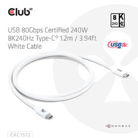 Kabel Club3D USB-C/USB-C, 240W, 1,2m bílý

 obrázek produktu 2 z 6