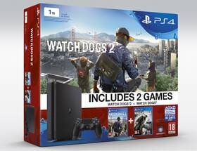 Herní konzole Sony 1TB + Watchdogs 1+2 černá barva
