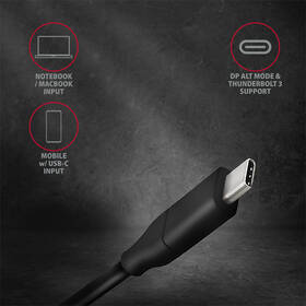 Kabel Axagon USB-C / DisplayPort, 1,8m, 4K/60Hz černá barva
