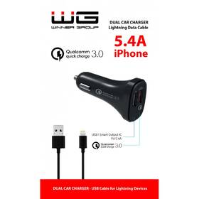 Adaptér do auta WG 2xUSB, QC 3.0, 5,4A, 18W + Lightning kabel černý

 obrázek produktu 2 z 2