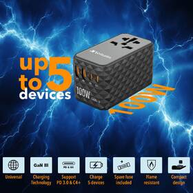Cestovní adaptér Verbatim UTA-06 GaN III, 2x USB-C PD 100W & QC 4+, 2x USB-A QC 3.0 černý

 obrázek produktu 11 z 11