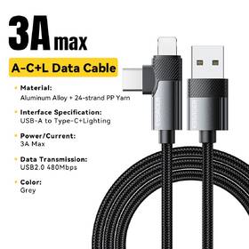Kabel Essager William USB-A / USB-C - Lightning, 3A, 2m černý

 obrázek produktu 2 z 2