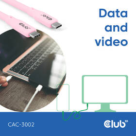 Kabel Club3D USB-C 4.0, 20Gbps, 4K60Hz, PD 240W, 2m růžový

 obrázek produktu 3 z 3