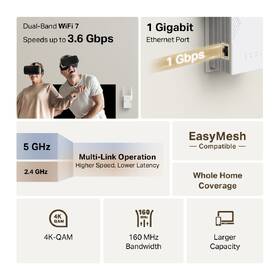 Wi-Fi extender TP-Link RE225BE, Wi-Fi 7 BE3600 bílý

 obrázek produktu 4 z 6