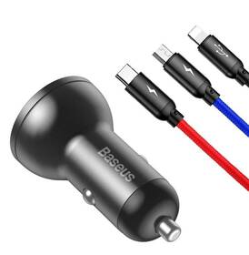 Adaptér do auta Baseus Digital Display 2x USB + 3v1 kabel 1,2m černý

 obrázek produktu 1 z 4