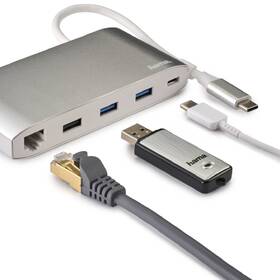 USB Hub Hama Multiport, 8 připojení, 3x USB-A, 2x USB-C, VGA, HDMI, LAN 

 obrázek produktu 2 z 4