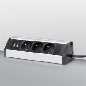 Kabel prodlužovací Solight 3x zásuvka, 2x USB, rohový design, 1,5m stříbrný

 obrázek produktu 3 z 5