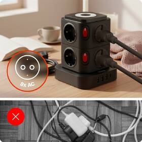Kabel prodlužovací Huslog 15W 8xzásuvka, 1xUSB-C, 3xUSB, 1x LED světlo černý

 obrázek produktu 3 z 9