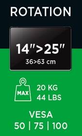 Držák TV Meliconi SlimStyle Plus 100 SR polohovatelný pro úhlopříčky 14" až 25", nosnost 20 kg bílý

 obrázek produktu 2 z 3