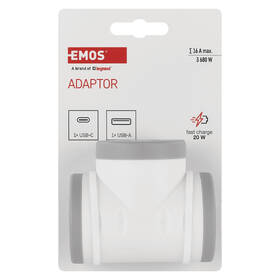 Rozbočovací zásuvka EMOS 2x zásuvka, 1x USB, 1x USB-C šedá/bílá

 obrázek produktu 4 z 5