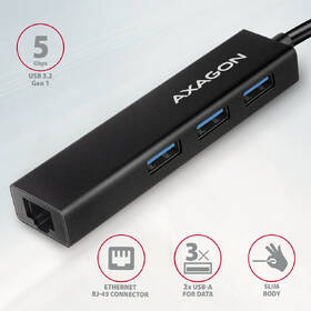 USB Hub Axagon USB 3.2 Gen 1 hub, 3x USB-A + Gigabit Ethernet, kabel USB-C 20cm černý

 obrázek produktu 1 z 5