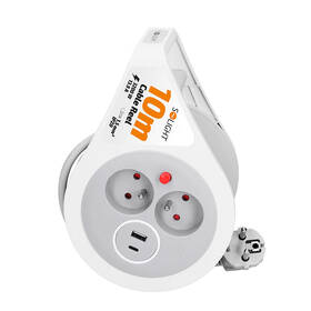 Kabel prodlužovací na bubnu Solight 2 zásuvky, USB A+C, 10m, 3x 1,0mm2 šedý/bílý

 obrázek produktu 1 z 5
