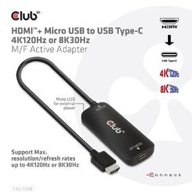 Redukce Club3D HDMI + micro USB/USB-C 4K120Hz/8K30Hz 

 obrázek produktu 4 z 8
