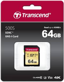 Paměťová karta Transcend 500S SDXC 64GB UHS-I U3 (Class 10) (95R/60W) 
